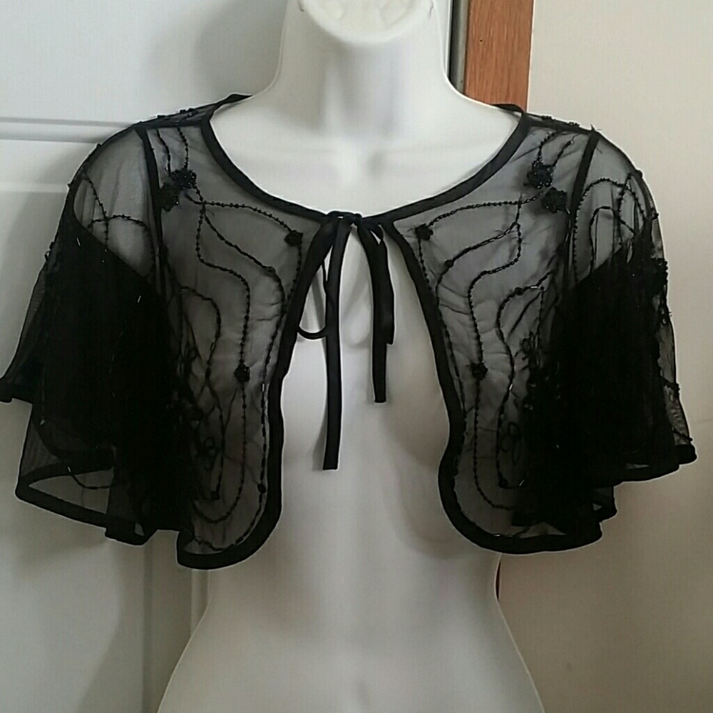 Cejon Black Beaded Shrug Sz XS